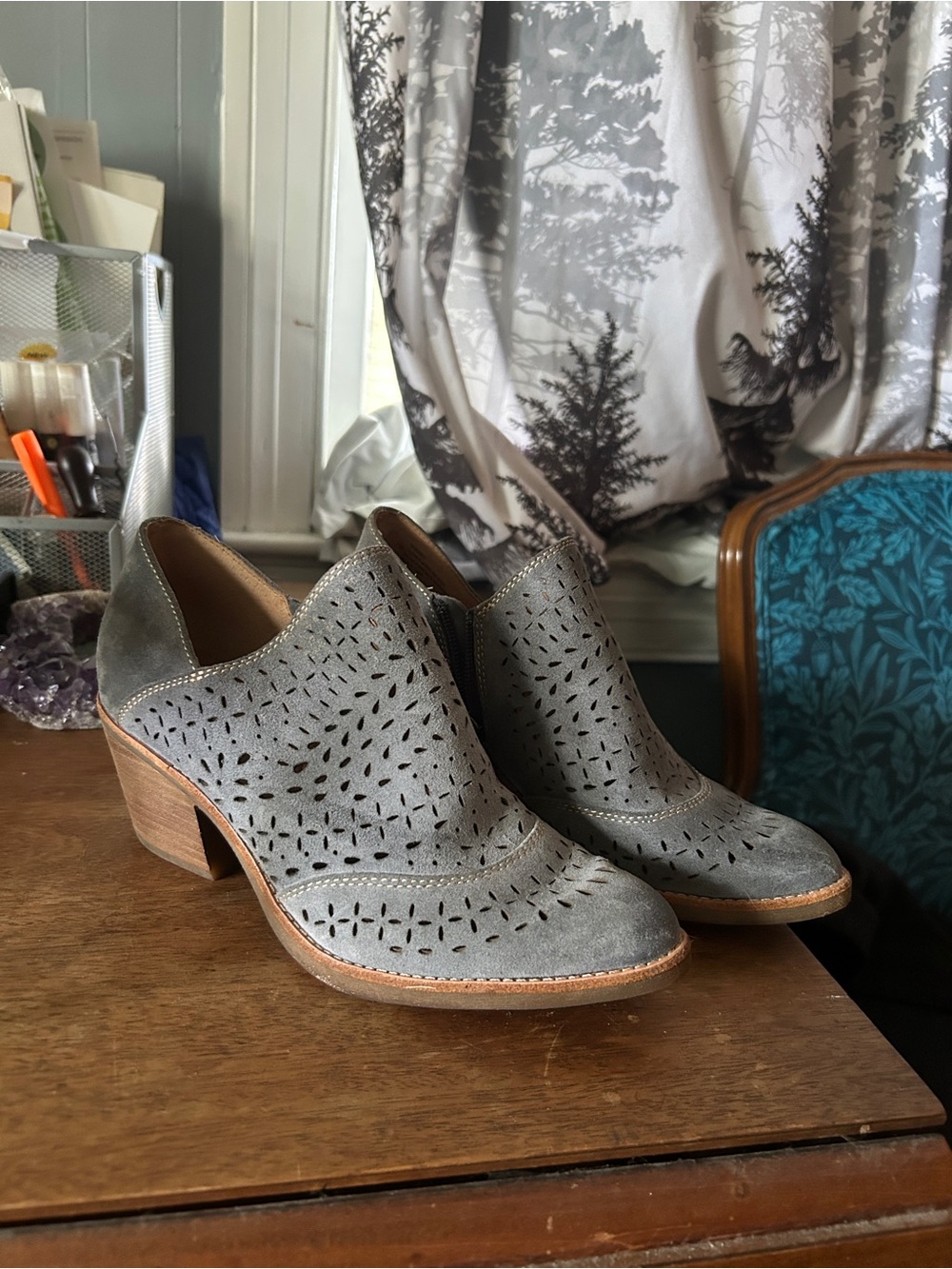 Sofft Grey suede Leather Block Heel Booties